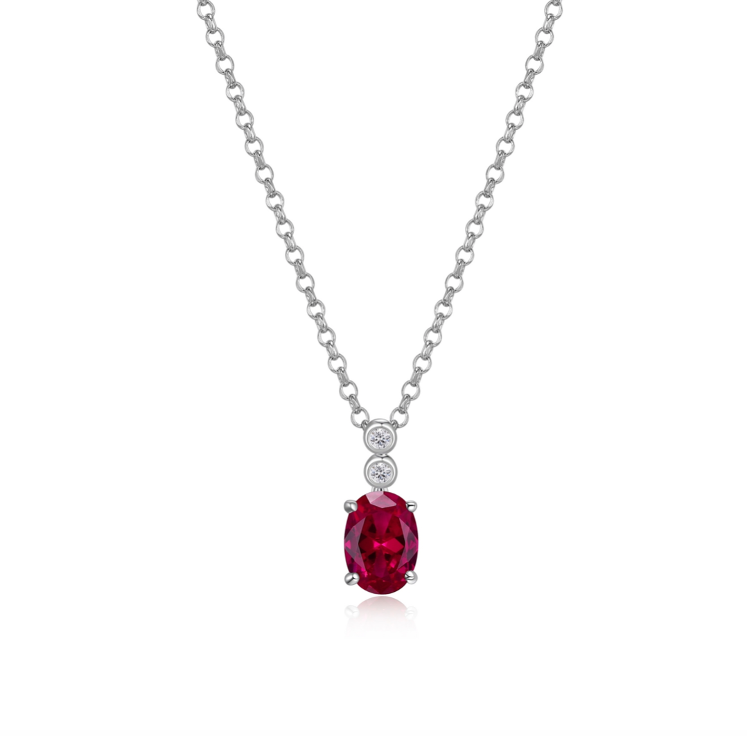 Collier Pendentif Rubis Synthétique et Zircon – Elle Argent 925