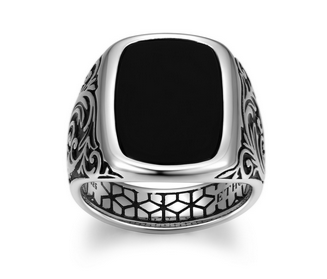 Bague Chevalière Agate Noire Intaglio – Ethos Argent 925