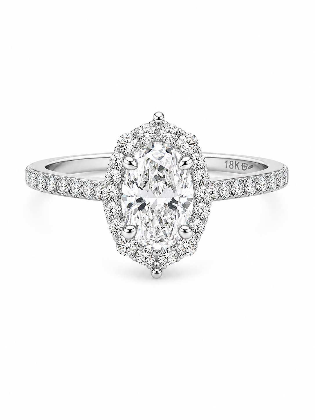 Bague Solitaire Or Blanc 18K Diamant Lab Ovale 0,86ct