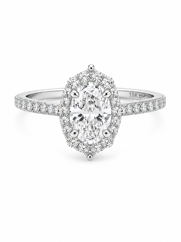 Bague Solitaire Or Blanc 18K Diamant Lab Ovale 0,86ct