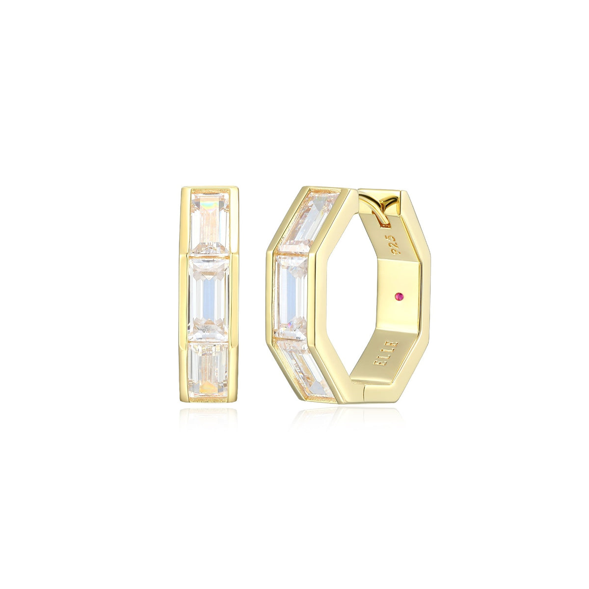 Octagonal Zircon Hoop Earrings β She Gold Plated Silver