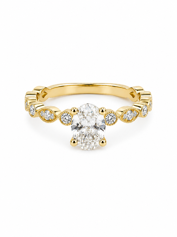 Bague Solitaire Or Jaune 18K Diamant Lab Ovale 0,97ct