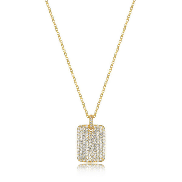 Collier à plaque pavée de zircons Reign en argent 925 plaqué or 18K