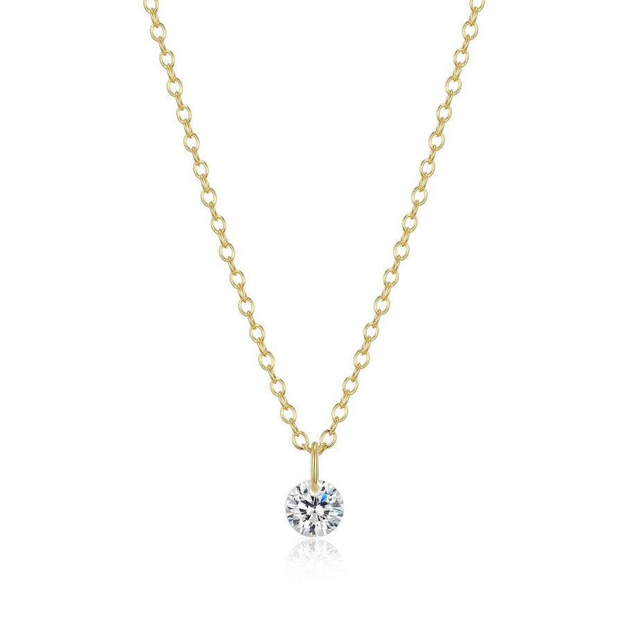 Collier solitaire zircon Reign en argent 925 plaqué or