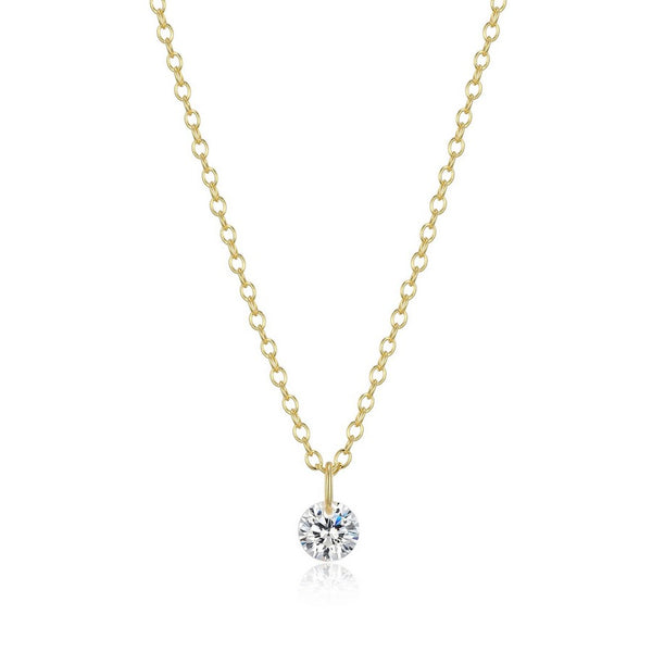 Collier solitaire zircon Reign en argent 925 plaqué or