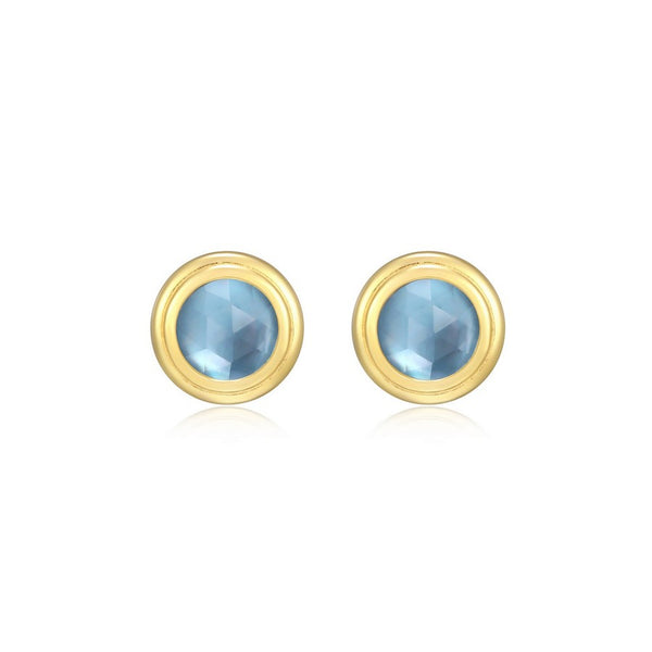 Boucles d’oreilles clous Reign en argent 925 plaqué or, zircon bleu