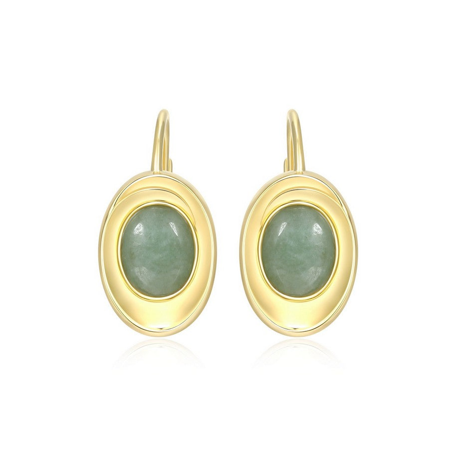 Boucles d’oreilles pendantes ELLE en argent 925 plaqué or et jade