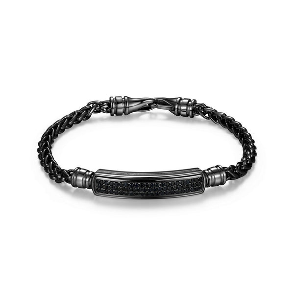 Bracelet Ethos argent 925 gunmetal, barre de saphirs noirs