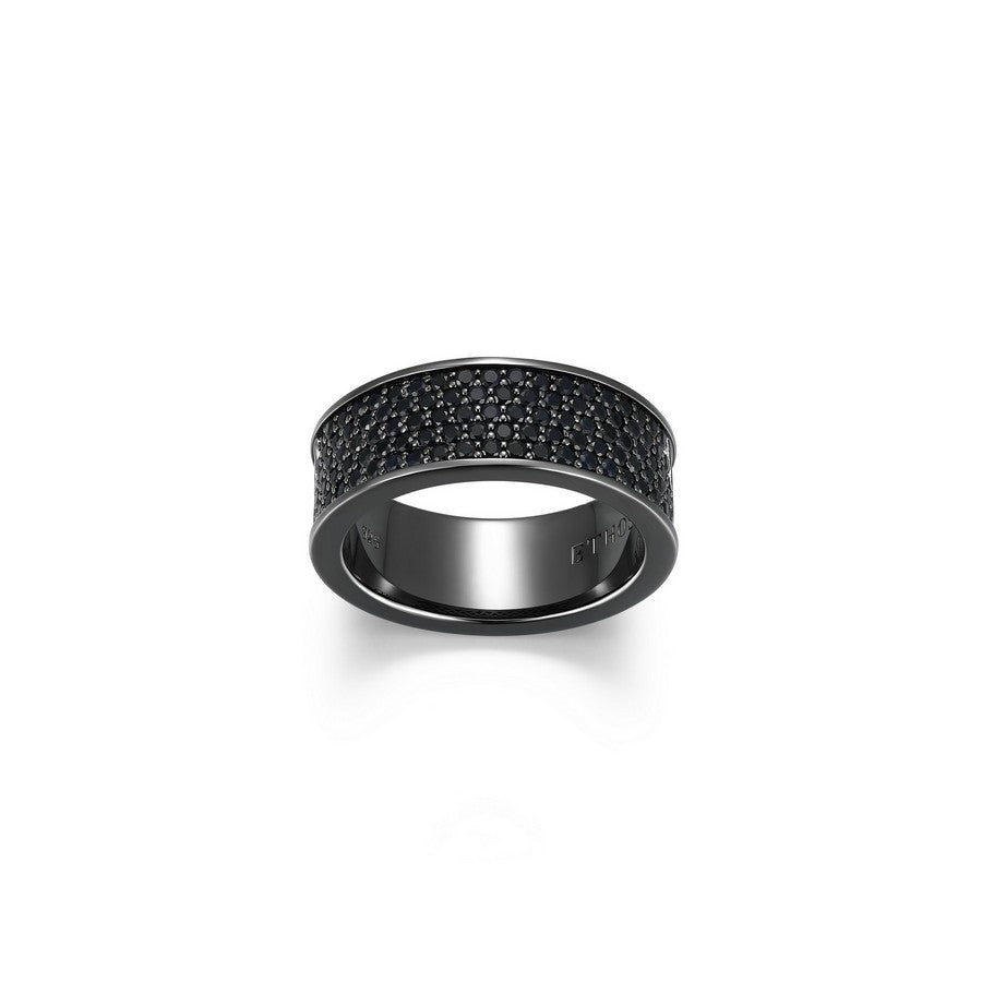 Bague cigar band Ethos en argent 925, pavée de saphirs noirs
