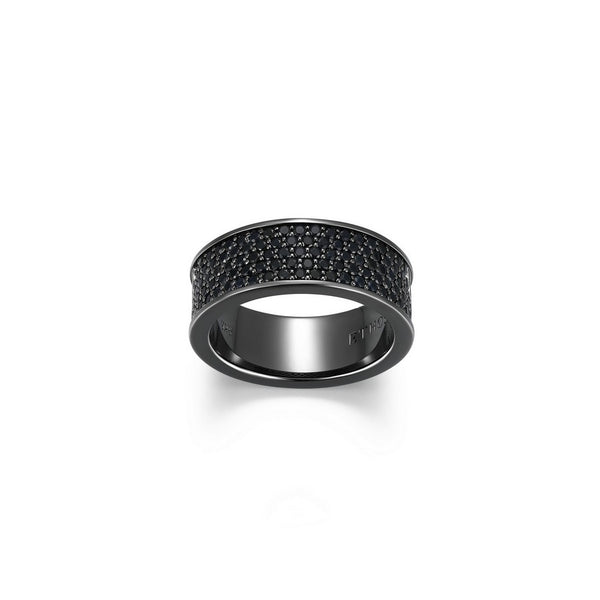 Bague cigar band Ethos en argent 925, pavée de saphirs noirs