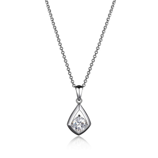 Collier solitaire zircon ELLE en argent 925 plaqué rhodium