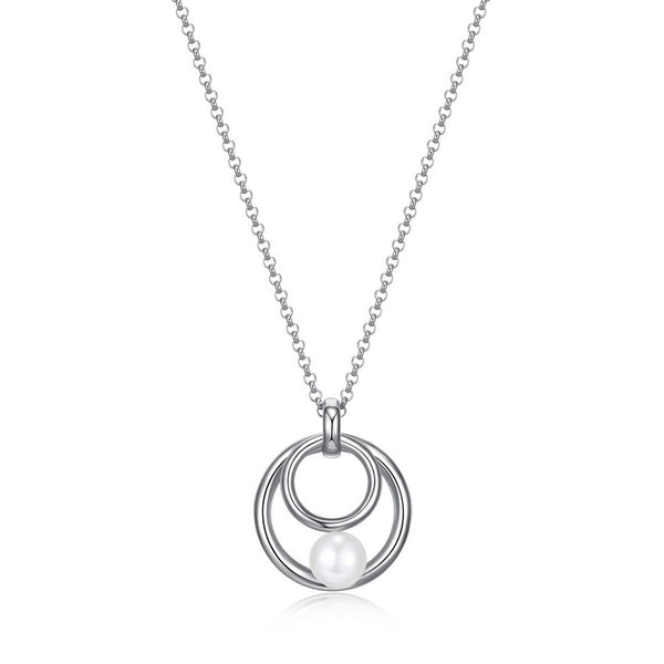 Collier ELLE à pendentif perle en argent 925 plaqué rhodium blanc