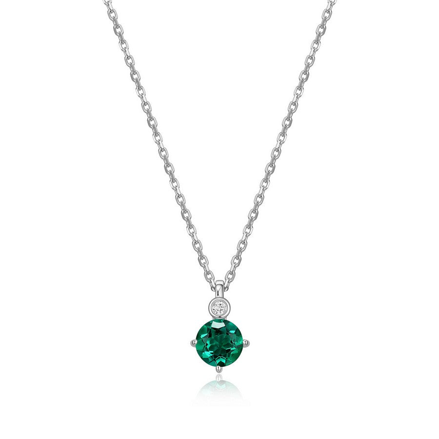 Collier ELLE en argent 925, émeraude et diamant de laboratoire