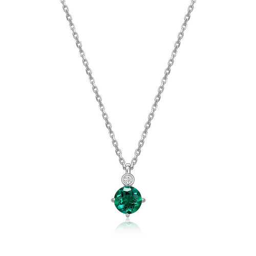 Collier ELLE en argent 925, émeraude et diamant de laboratoire