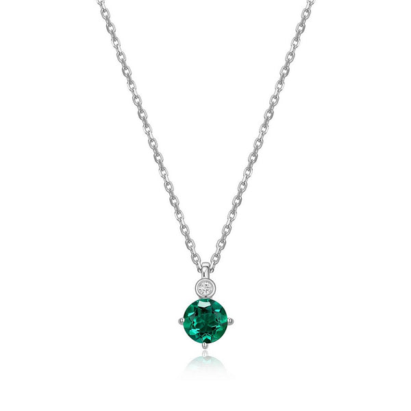 Collier ELLE en argent 925, émeraude et diamant de laboratoire