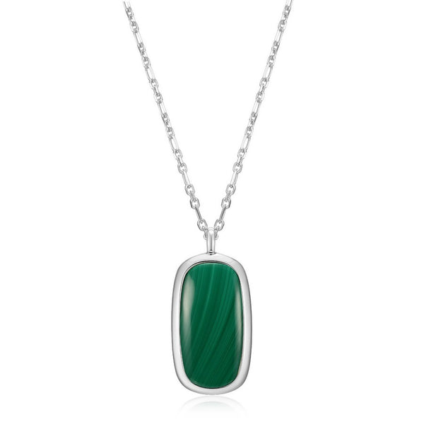 Collier pendentif malachite ELLE en argent 925 plaqué rhodium