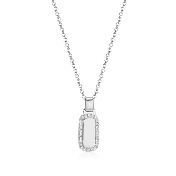 Collier à plaque bordée de zircons ELLE en argent 925
