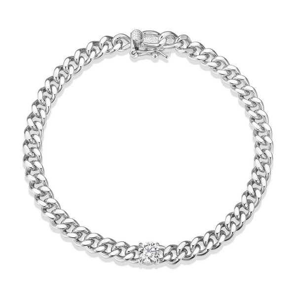 Bracelet gourmette plate Reign en argent 925 et zircon