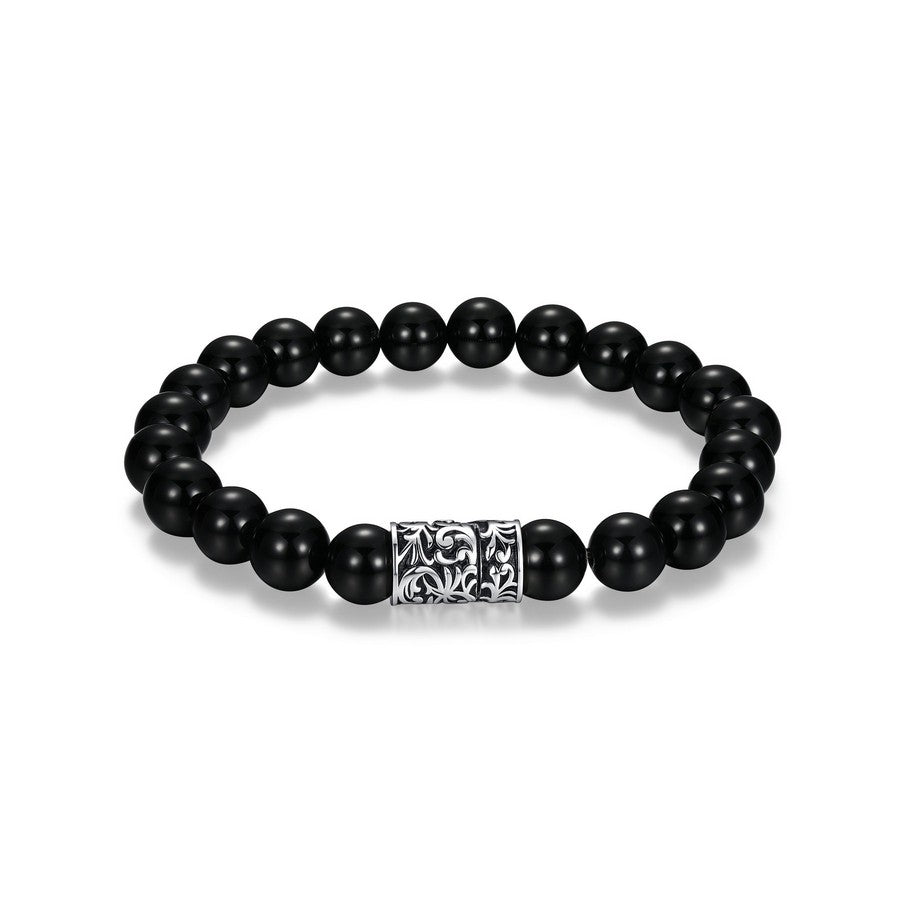 Bracelet homme Ethos en billes d’agate noire, argent 925