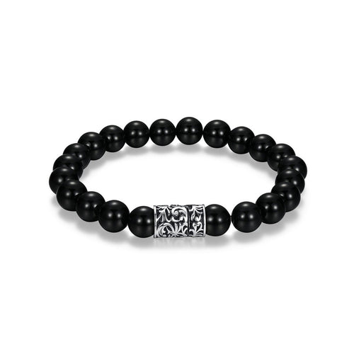 Bracelet homme Ethos en billes d’agate noire, argent 925