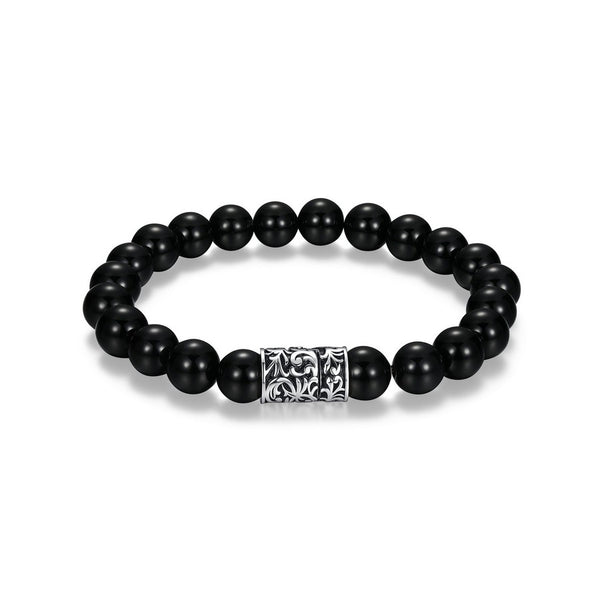 Bracelet homme Ethos en billes d’agate noire, argent 925