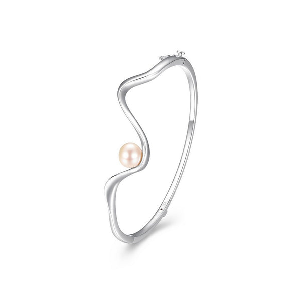 Bracelet jonc ondulé ELLE en argent 925 et perle blanche