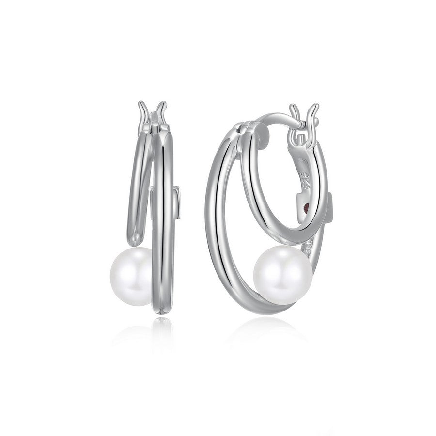 Créoles à perle blanche ELLE en argent 925 plaqué rhodium