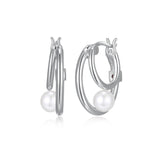 Créoles à perle blanche ELLE en argent 925 plaqué rhodium