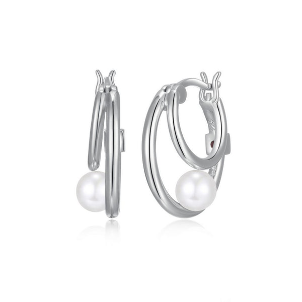 Créoles à perle blanche ELLE en argent 925 plaqué rhodium