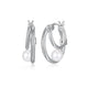 Créoles à perle blanche ELLE en argent 925 plaqué rhodium
