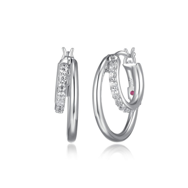 Créoles double rang ELLE en argent 925 plaqué rhodium blanc