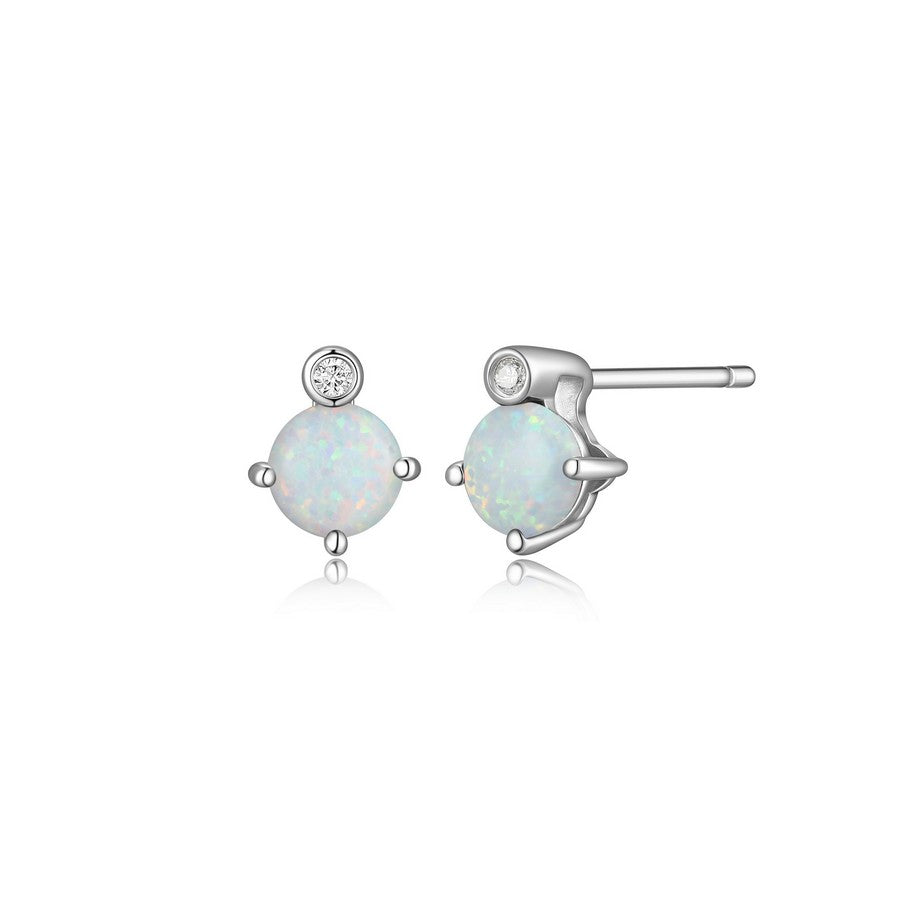 Clous d’oreilles ELLE en argent 925, opale et diamant de laboratoire