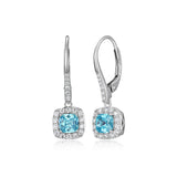 Boucles d’oreilles pendantes zircon bleu halo ELLE en argent 925