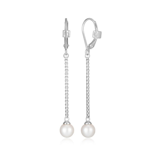 Boucles d’oreilles pendantes ELLE en argent 925 et perle blanche