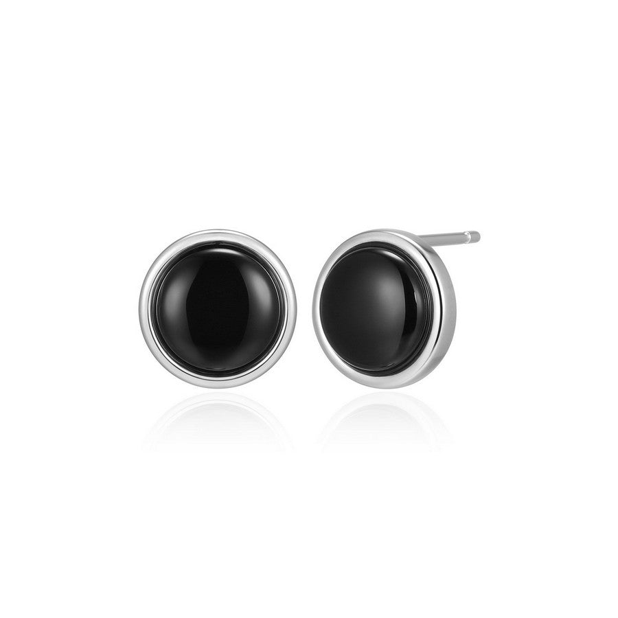 Boucles d’oreilles clous ELLE en argent 925 et agate noire