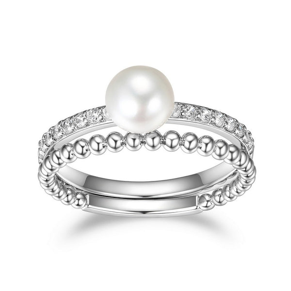 Bague double anneau Reign en argent 925, perle et zircon