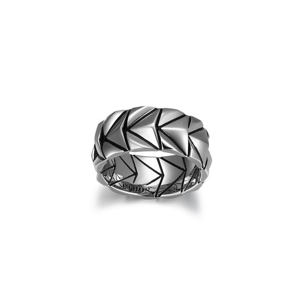Bague Ethos à chevrons en relief et accents noirs argent 925