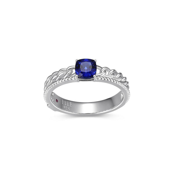 Bague ELLE tressée en argent 925 et saphir de synthèse
