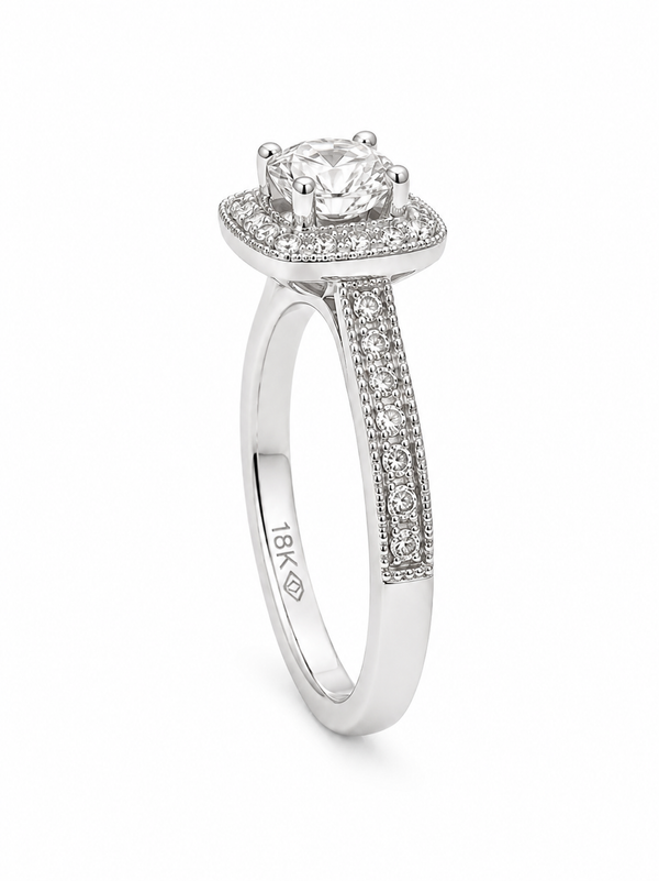 Bague Halo Or Blanc 18K Diamant 0,58ct