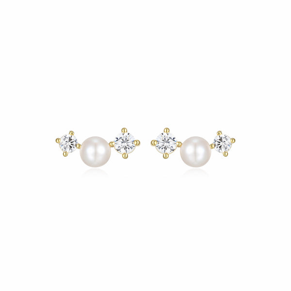 Boucles d’oreilles Reign perle et zircon en argent 925 plaqué or
