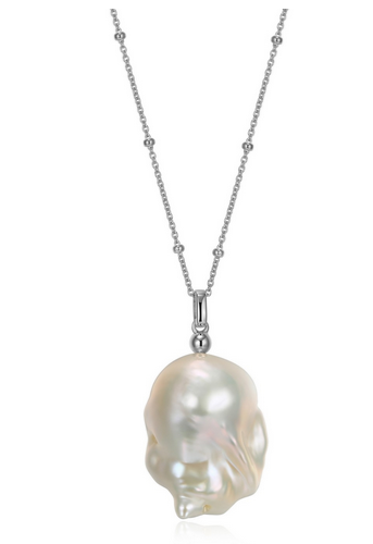 Collier Chaîne Billes Pendentif Perle 38po – Elle Argent 925