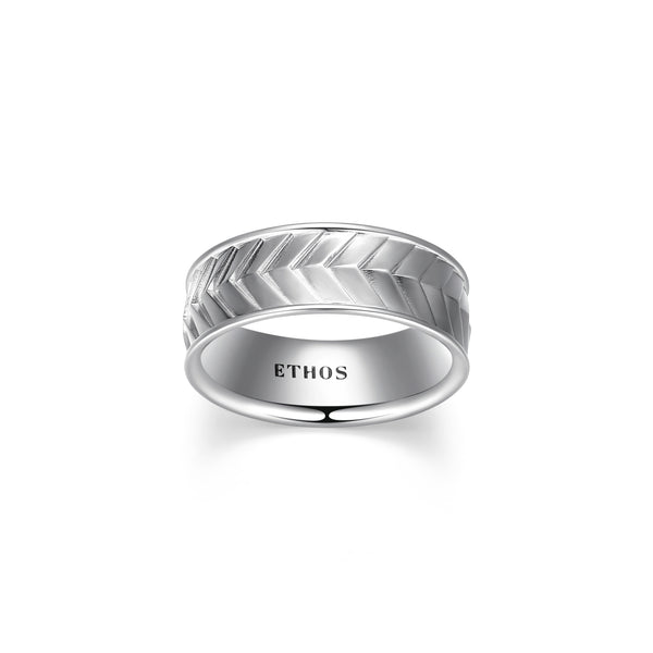 Bague chevron texturée Ethos pour homme en argent 925