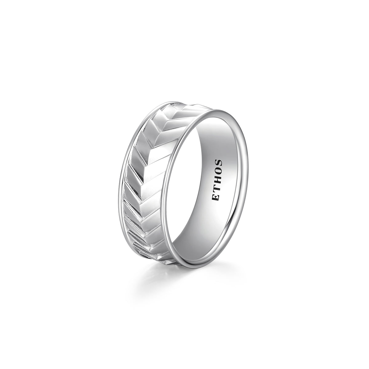 Bague chevron texturée Ethos pour homme en argent 925 — vue 2