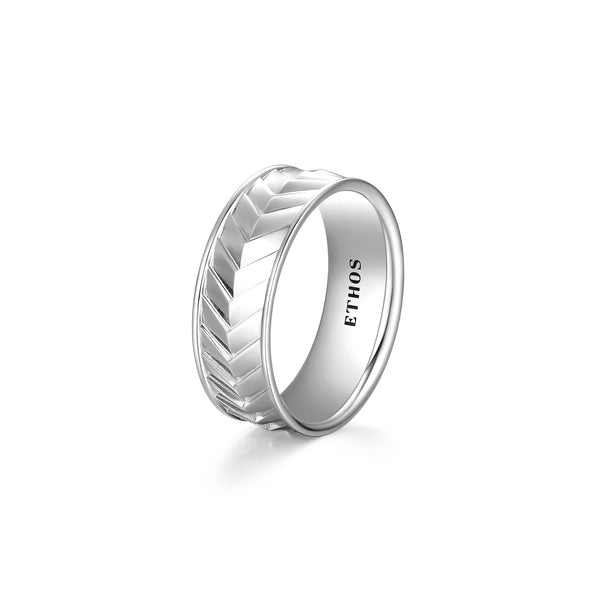 Bague chevron texturée Ethos pour homme en argent 925 — vue 2