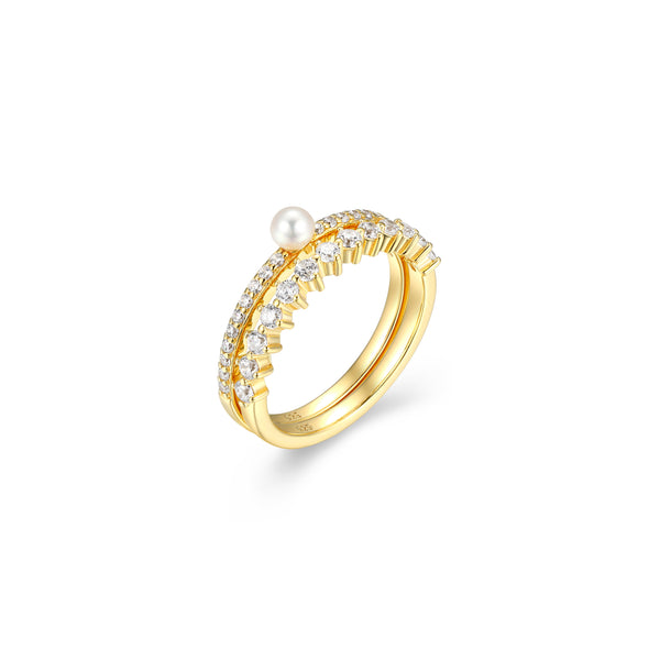 Bague double Reign en argent 925 plaqué or, perle et zircon — vue 2