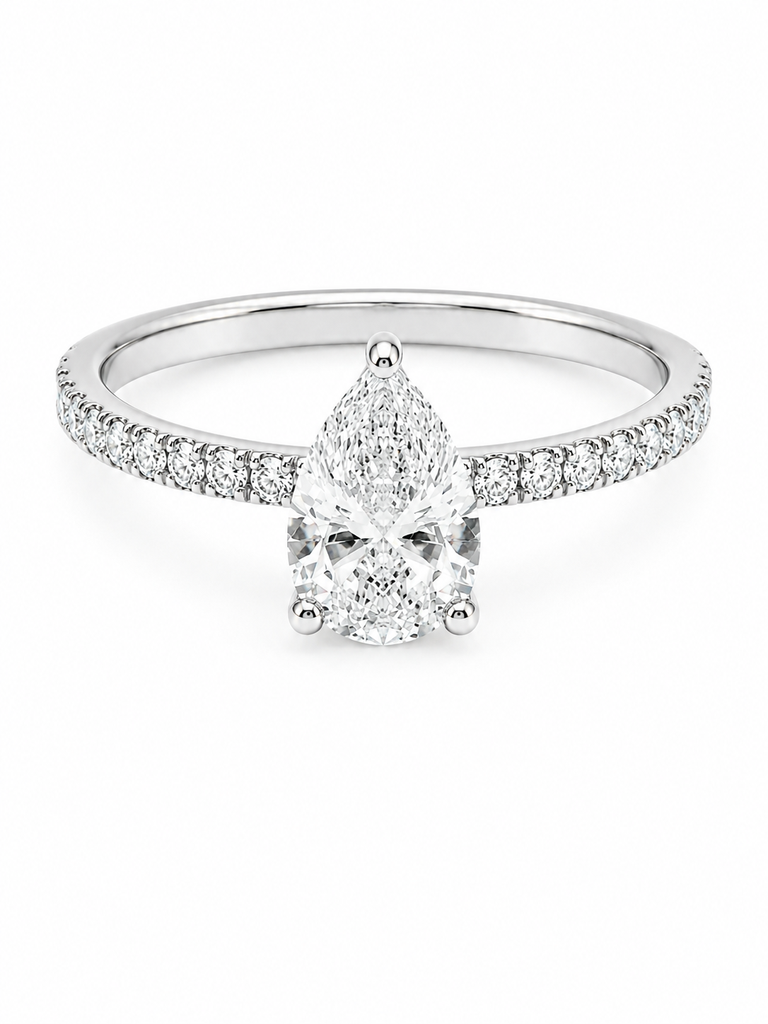 Bague Solitaire Or Blanc 14K Diamant Lab Poire 1,09ct