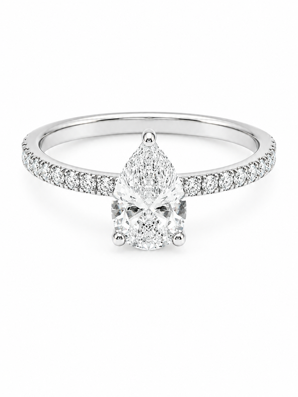 Bague Solitaire Or Blanc 14K Diamant Lab Poire 1,09ct