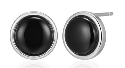 Boucles d'Oreilles Clous Agate Noire 8mm – Elle Argent 925