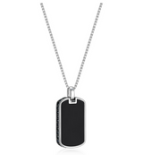 Collier Pendentif Dog Tag Agate Noire et Saphirs – Ethos Argent 925