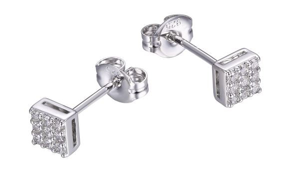 Boucles d'Oreilles Clous Carrées Zircon – Reign Argent 925
